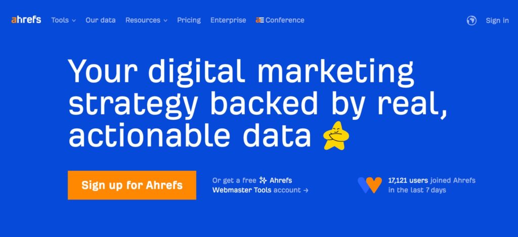 Screenshot of Ahrefs starting page