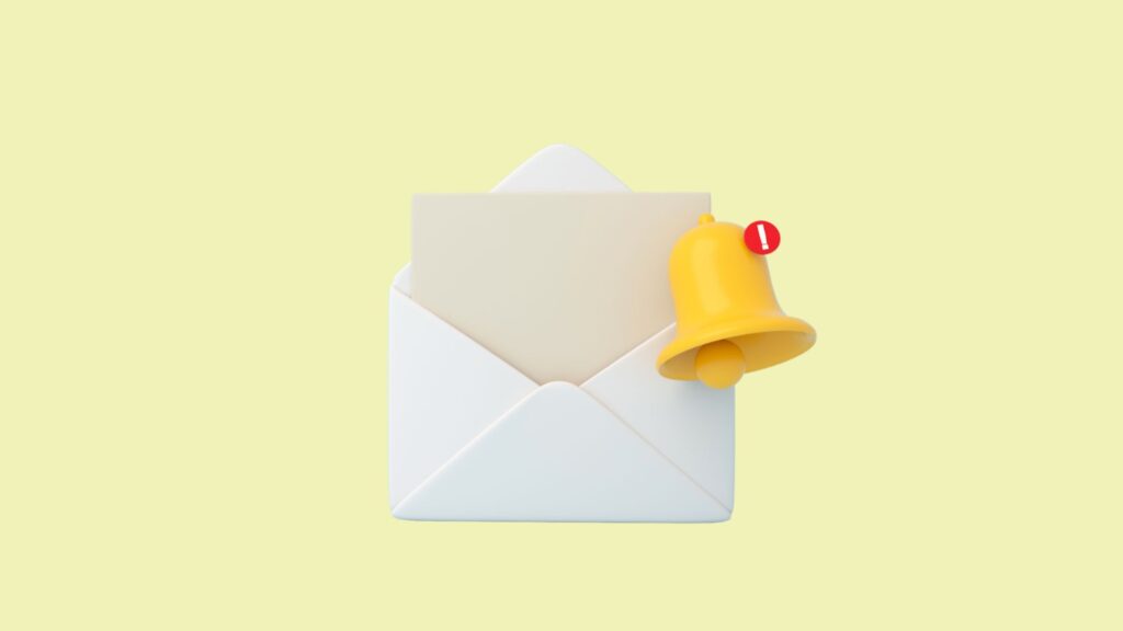 An email newsletter being opened on a yellow background