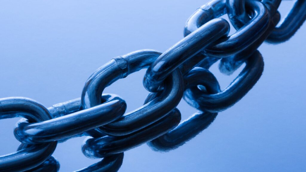 Two chains of links on a blue background.