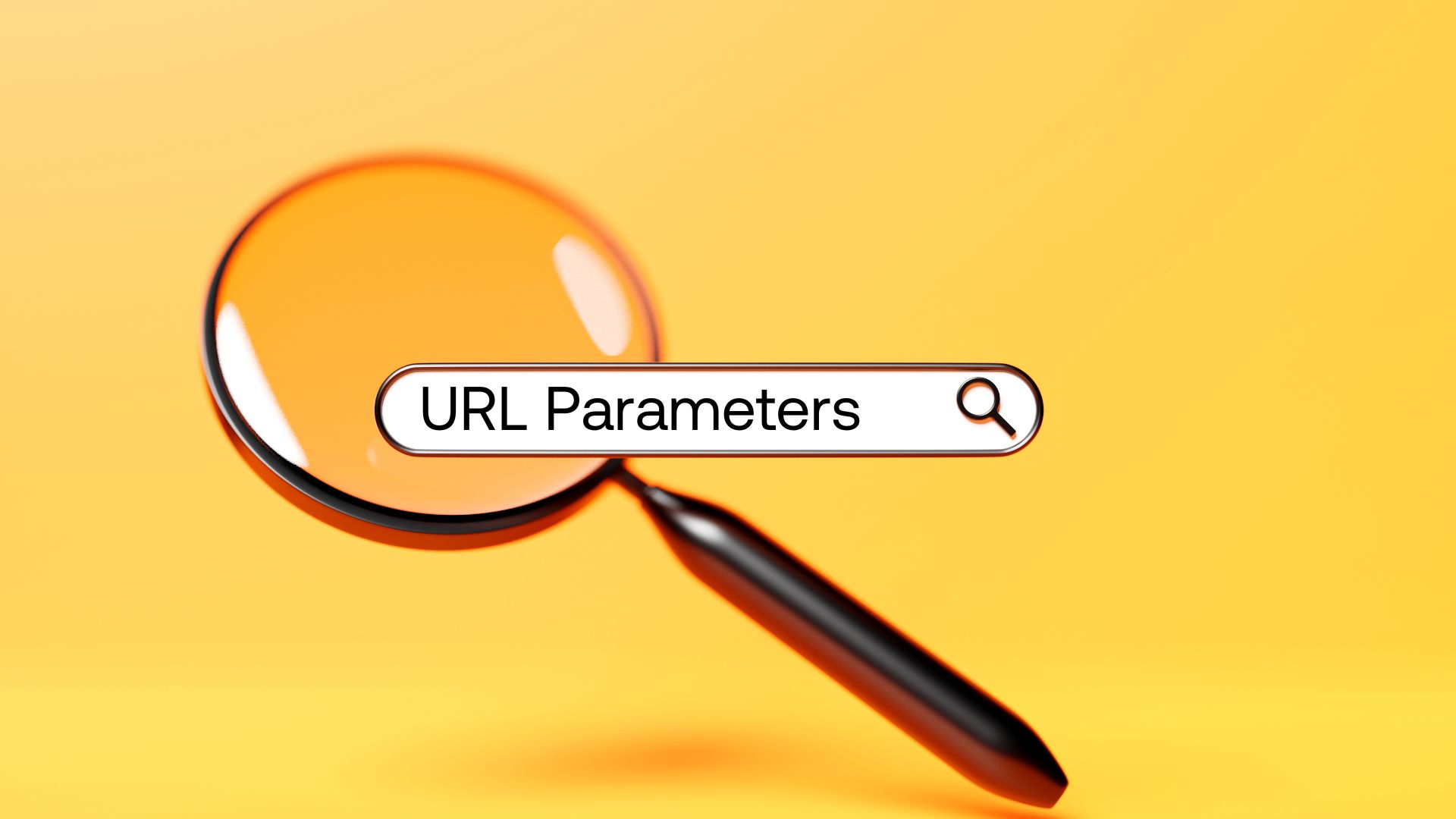 Magnifying glass behind a search bar with the text "URL parameters" in it.