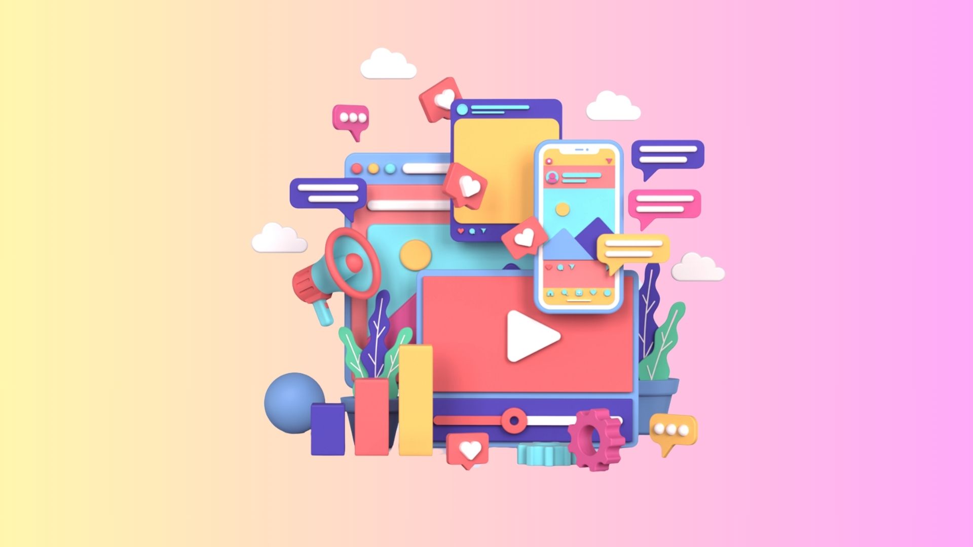 YouTube Marketing concept on gradient background.